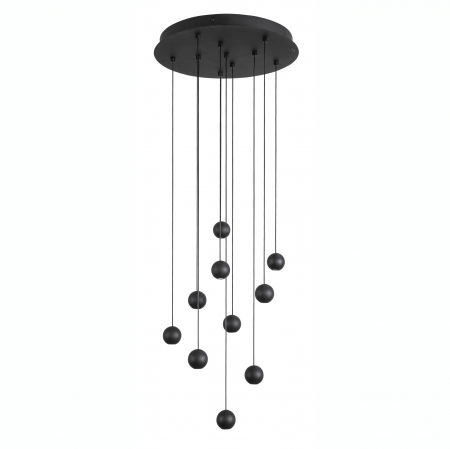 Lustre Dormitor - Lustra cu 10 pendule rotunde LED pe cablu Chgai 40x150 cm, design modern, 9303952 - Novaluce