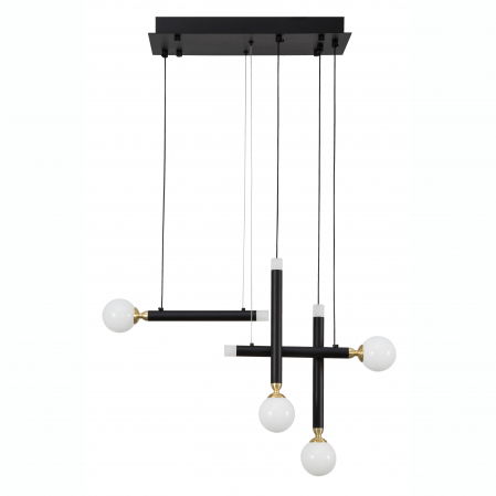 Lustre Dormitor - Lustra cu 4 pendule LED Binay 51 cm negru cu auriu, design modern, 9157904 - Novaluce