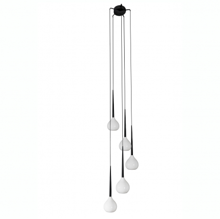 Lustre Dormitor - Lustra cu 5 pendule suspendate alba/neagra/rosie finisaj lucios Advey Ø 46x235 cm, design modern, suport metalic negru, AZ 1071 - Azzardo