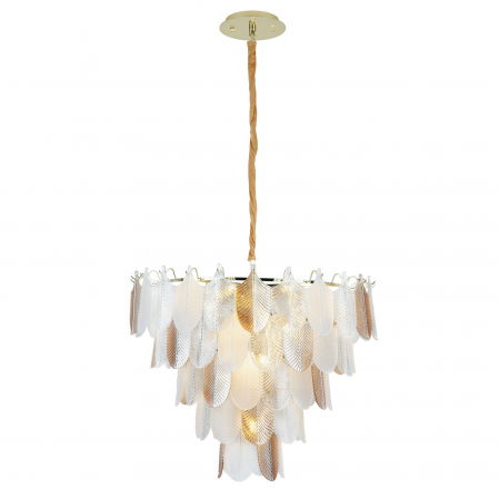 Lustre Dormitor - Lustra cu frunze din sticla transparenta/alba/sampanie Kazma Ø 80 cm, inaltime reglabila, P0418 - Maxlight