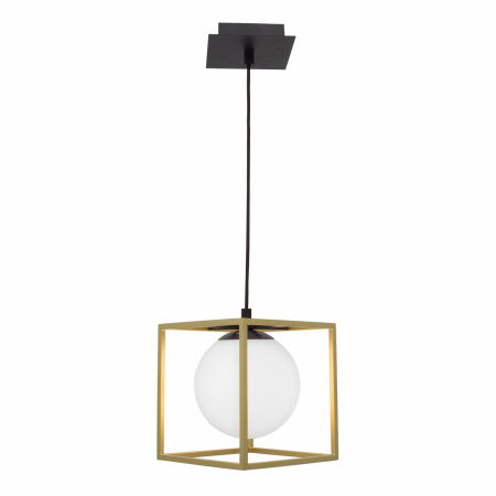 Lustre Dormitor - Lustra de design Leyla 18x18 cm glob alb sticla, metal negru cu patrat auriu, 9206401 - Novaluce