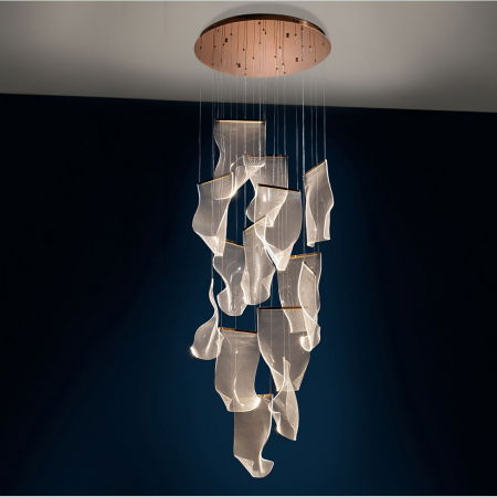 Lustre Dormitor - Lustra de lux LED Blaise Ø70 cm rose auriu cu pendule transparente, 608428 - Schuller