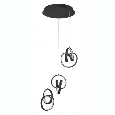 Lustre - Lustra de lux neagra cu 3 pendule rasucite LED suspendate Damja, lumina dimabila, 9104331 - Novaluce
