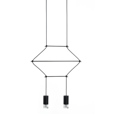 Lustre Dormitor - Lustra design industrial Frame neagra, 2 becuri LED, 91905 - King