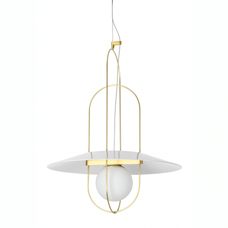 Lustre Dormitor - Lustra design Laylah 60x43 cm, metal auriu/abajur alb sticla, MD60190-1B-430 - King