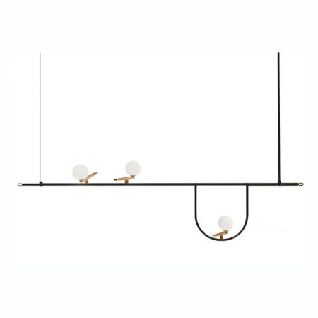 Lustre Dormitor - Lustra design lux Kelia 120 cm, structura liniara metal negru, detalii aurii, 3 becuri glob albe, XCP5235A-120 - King