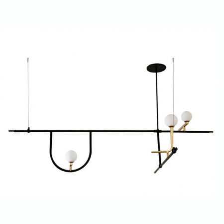 Lustre Dormitor - Lustra design lux Kelia 160 cm, structura liniara metal negru, detalii aurii, 3 becuri glob albe, XCP5235A-156 - King