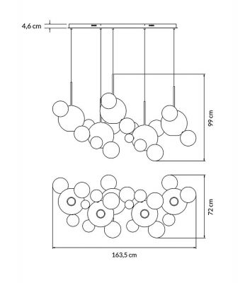 Lustra aurie liniara globuri sticla Bubble Line 160 cm, 5 brate, iluminare LED, XCP9148-5B - King [5]