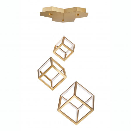 Lustre Dormitor - Lustra dimabila aurie/neagra LED 3 pendule forma cub Gerho 56 cm, design minimalist, 9818232 - Novaluce