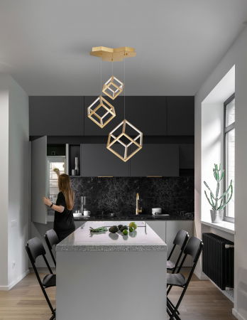 Lustra dimabila aurie/neagra LED 3 pendule forma cub Gerho 56 cm, design minimalist, 9818231 - Novaluce [15]