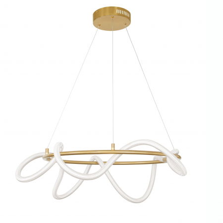 Lustre Dormitor - Lustra dimabila Contorsion 60 cm pe suport auriu rotund, forma asimetrica tub LED, 9082092 - Novaluce