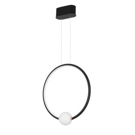 Lustre Dormitor - Lustra dimabila neagra/aurie inel LED Charon 43 cm, detaliu glob alb sticla, 9820605 - Novaluce