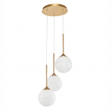 Lustre - Lustra eleganta 3 pendule glob albe sticla opal cu auriu Ganiza, inaltime reglabila, 9960613 - Novaluce