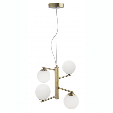 Lustre Dormitor - Lustra eleganta aurie Pallav 4xG9, metal/globuri albe sticla, design lux, 1700306002 - Novaluce