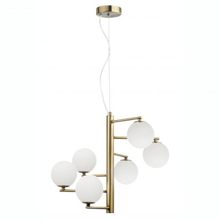 Lustre Dormitor - Lustra eleganta aurie Pallav 6xG9, metal/globuri albe sticla, design lux, 1700306001 - Novaluce
