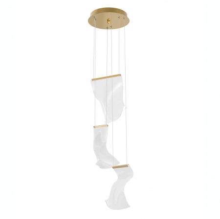 Lustre Dormitor - Lustra eleganta Wavy aurie cu 3 pendule ondulate acril transparent, LED 16W, 9054441 - Novaluce