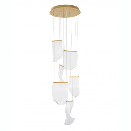 Lustre Dormitor - Lustra eleganta Wavy aurie cu 6 pendule ondulate acril transparent, LED 39W, 9054442 - Novaluce