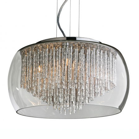 Lustre Dormitor - Lustra extravaganta Kass Ø 40/Ø 50, abajur sticla transparenta, detalii bare aluminiu spirala, 8 becuri, AZ 0999 - Azzardo