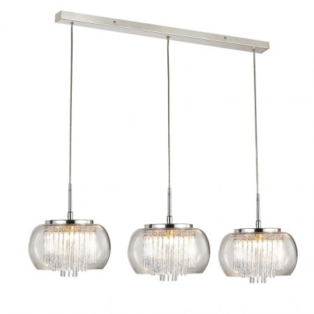 Lustre Dormitor - Lustra extravaganta liniara cu 3 pendule Kass Line 120 cm, abajur sticla transparenta, detalii bare aluminiu spirala, AZ 2453 - Azzardo