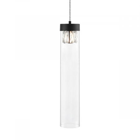 Lustre Dormitor - Lustra pendul cilindrica neagra GEM Ø11 cm cu cristale, sticla transparenta/metal, 003064-011294 - Zumaline