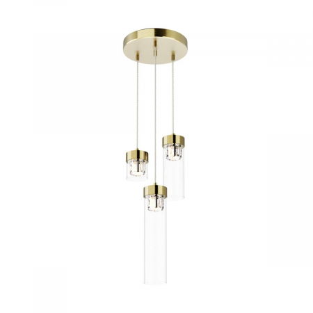 Lustre Dormitor - Lustra aurie alama 3 pendule cu cristale GEM Ø31 cm sticla transparenta/metal, 003064-009272 - Zumaline
