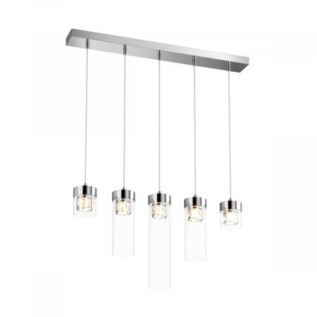 Lustre Dormitor - Lustra liniara argintie GEM cu 5 abajururi din sticla, inaltime reglabila, 003064-010935 - Zumaline