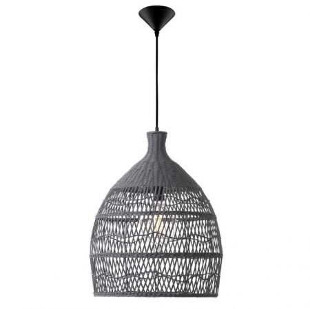 Lustre Dormitor - Lustra gri tip pendul premium Marga, din ratan, Ø 42 cm, inaltime reglabila, 9586702 - Novaluce