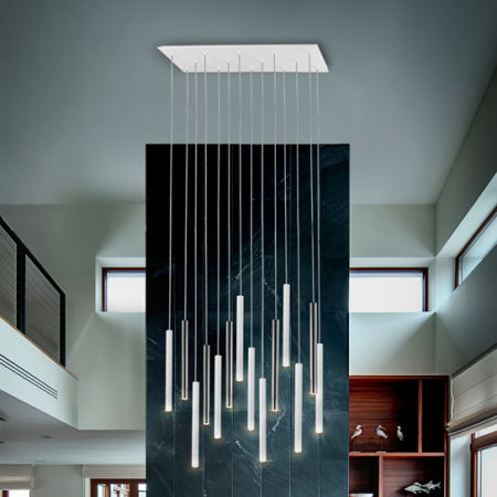Lustre Dormitor - Lustra inalta LED dimabila diverse culori Kimber, 14 pendule metal, inaltime reglabila, 373416G - Schuller