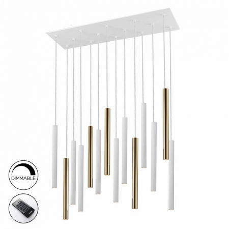 Lustre Dormitor - Lustra LED dimabila diverse culori Kimber, 14 pendule metal, inaltime reglabila, telecomanda, 373437D - Schuller