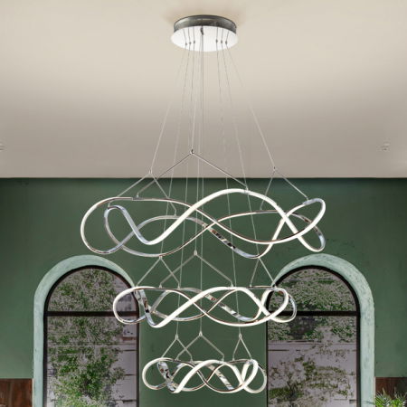 Lustre Dormitor - Lustra LED dimabila bluetooth lux inalta crom Cosete Ø 110 cm, metal, inaltime reglabila, 763431B - Schuller