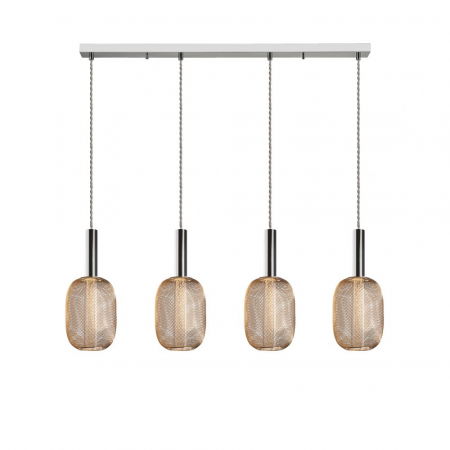 Lustre Dormitor - Lustra LED dimabila liniara aurie Rikke, 4 pendule plasa metal, cilindru interior acrilic, inaltime reglabila, 413756 - Schuller