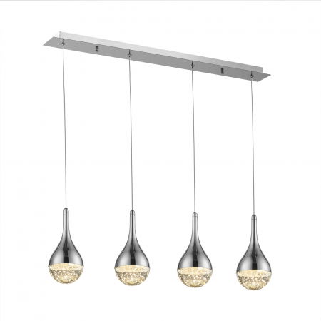 Lustre Dormitor - Lustra LED liniara crom Jengo 4 pendule aspect picatura metal-sticla cu bule decorative, inaltime ajustabila, 773421 - Schuller