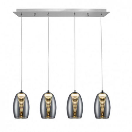 Lustre Dormitor - Lustra LED lux crom liniara Loupi, 4 abajururi din sticla si policarbonat, inaltime reglabila, 584214 - Schuller