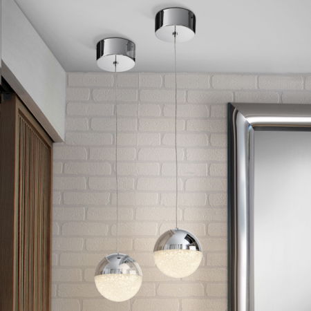 Lustre Dormitor - Lustra LED lux sfera aurie/crom Dalos, Ø 12 cm, policarbonat si metal, inaltime reglabila, 793301 - Schuller