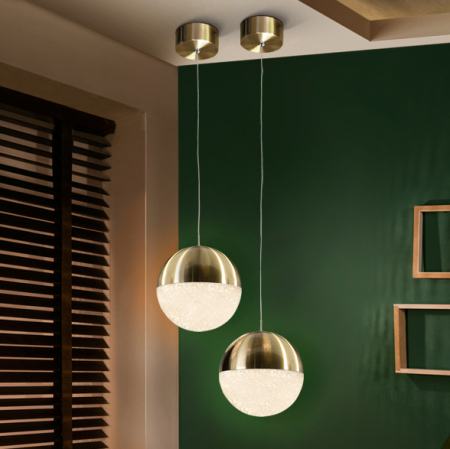 Lustre Dormitor - Lustra LED lux sfera aurie/crom Dalos, Ø 20 cm, policarbonat si metal, inaltime reglabila, 793407 - Schuller