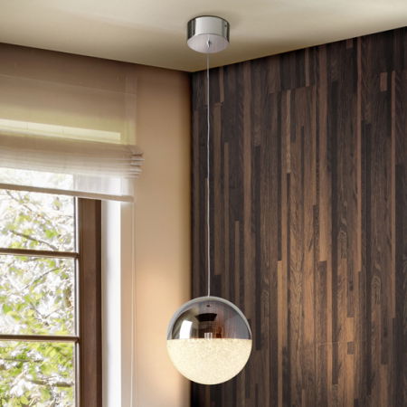 Lustre Dormitor - Lustra LED lux sfera aurie/crom Dalos, Ø 20 cm, policarbonat si metal, inaltime reglabila, 793412 - Schuller