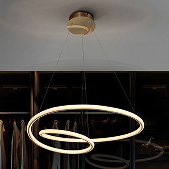 Lustre Dormitor - Lustra LED moderna aurie Riona metal Ø 60 cm, inaltime reglabila, 138611 - Schuller