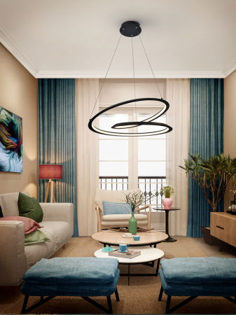 Lustra LED moderna neagra Tamiz metal Ø 60 cm, inaltime reglabila, 527583 - Schuller [1]