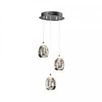 Lustre Dormitor - Lustra LED rotunda lux crom/aurie Rikki, 3 abajururi din sticla cu bule decorative, inaltime reglabila, 783753 - Schuller
