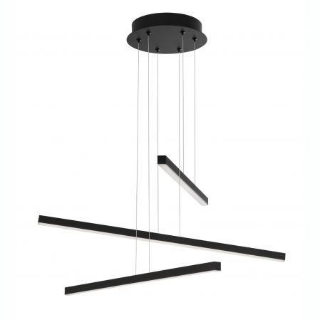 Lustre Dormitor - Lustra LED stil minimalist Frosin 55 cm neagra, trei surse lumina tip bare suspendate, 9010033 - Novaluce
