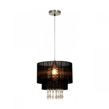 Lustre Dormitor - Lustra neagra design modern LETA 30 cm metal / material textil / cristale, 003064-001647 - Zumaline
