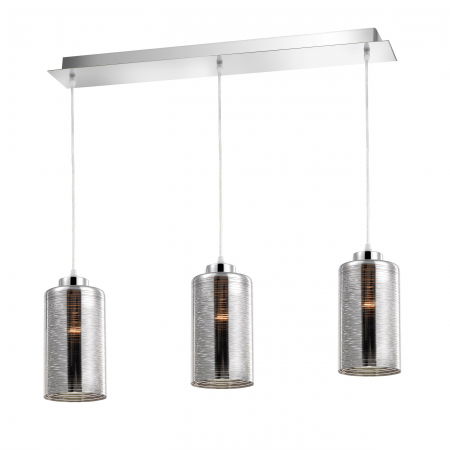 Lustre Dormitor - Lustra liniara 3 pendule pe fir Stripe sticla fumurie crom, forma cilindrica, design modern, 9361562 - Novaluce