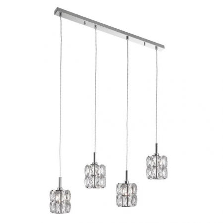 Lustre Dormitor - Lustra liniara 4 pendule din cristal transparent Valeri, 77 cm, baza metal cromat, 8538104 - Novaluce