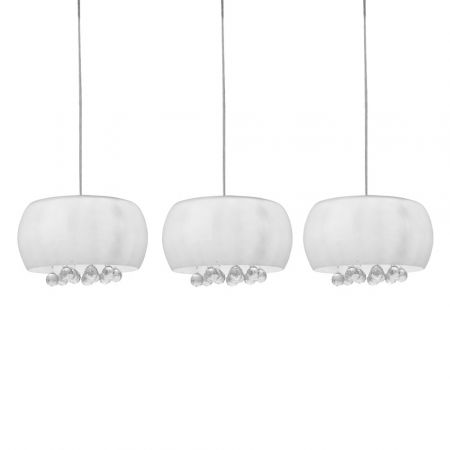 Lustre Dormitor - Lustra liniara cu 3 pendule albe lucioase Rumya Line 80 cm si cristale, design modern, sticla opal, AZ 2455 - Azzardo