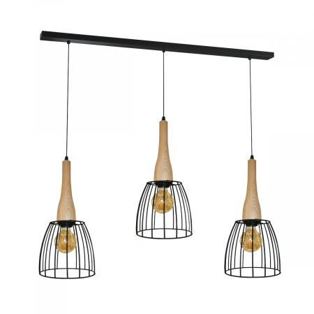 Lustre Dormitor - Lustra liniara cu 3 pendule Cepheus 70 cm, detalii metalice negre si lemn, stil industrial, AZ 2949 - Azzardo
