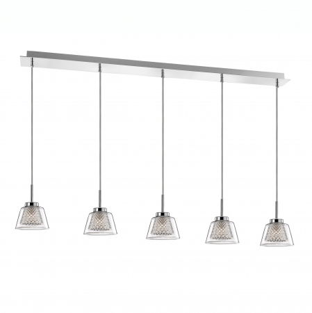 Lustre Dormitor - Lustra liniara eleganta cu 5 pendule pe fir Boncan 117 cm, sticla transparenta, metal crom, 1300301306 - Novaluce