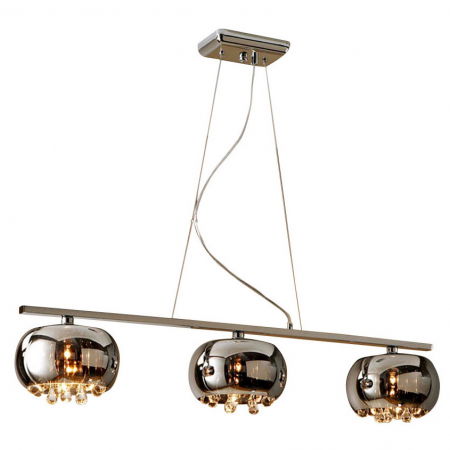 Lustre Dormitor - Lustra liniara lux crom Paloma 120 cm, 3 abajururi din sticla, inaltime reglabila, 509213 - Schuller