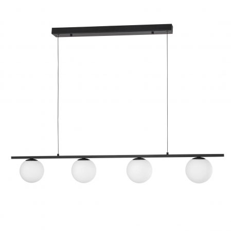 Lustre Dormitor - Lustra liniara neagra cu 4 globuri albe Esila 72 cm, iluminare LED, sticla/metal, 9919604 - Novaluce