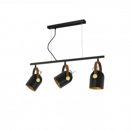 Lustre Dormitor - Lustra liniara neagra Emine, 3 abajururi metal rotative, detalii piele sintetica, inaltime reglabila, 346724 - Schuller