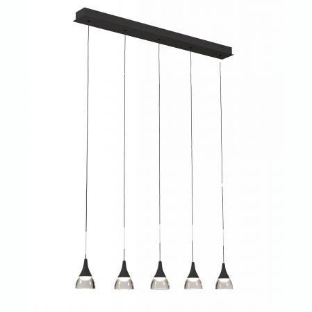 Lustre Dormitor - Lustra liniara pendul LED alba/neagra Londyn 80 cm 5 becuri, abajur acril transparent/aluminiu, AZ 2910 - Azzardo